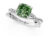 White gold Fancy Green Cushion  Cut Twist Band Solitaire Diamond Ring with Pavé Setting_4