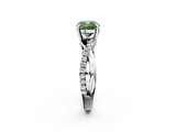 White gold Fancy Green Cushion  Cut Twist Band Solitaire Diamond Ring with Pavé Setting_5