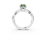 White gold Fancy Green Cushion  Cut Twist Band Solitaire Diamond Ring with Pavé Setting_6