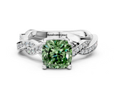 White gold Fancy Green Cushion  Cut Twisted Pavé Band Solitaire Ring with Four-Prong Setting_55