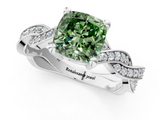 White gold Fancy Green Cushion  Cut Twisted Pavé Band Solitaire Ring with Four-Prong Setting_56