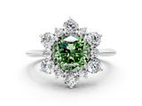 White gold Fancy Green Cushion  Diamond Cluster Halo Ring with Solitaire Band and Four-Prong Setting_20