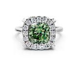White gold Fancy Green Cushion  Diamond Cluster Halo Solitaire with Four-Prong Setting_104