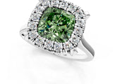 White gold Fancy Green Cushion  Diamond Cluster Halo Solitaire with Four-Prong Setting_106