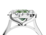 White gold Fancy Green Cushion  Diamond Cluster Halo Solitaire with Four-Prong Setting_108