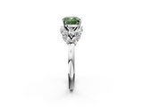 White gold Fancy Green Cushion  Diamond Cluster Leaf Design Ring with Prong Setting_68