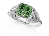 White gold Fancy Green Cushion  Diamond Cluster Leaf Design Ring with Prong Setting_70