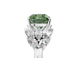 White gold Fancy Green Cushion  Diamond Cluster Leaf Design Ring with Prong Setting_72