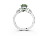 White gold Fancy Green Cushion  Diamond Cluster Leaf Design Ring with Prong Setting_72