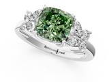 White gold Fancy Green Cushion  Diamond Floral Cluster Ring with Solitaire Band and Prong Setting_76