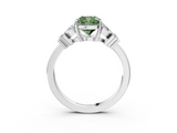 White gold Fancy Green Cushion  Diamond Floral Cluster Ring with Solitaire Band and Prong Setting_77