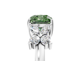 White gold Fancy Green Cushion  Diamond Floral Cluster Ring with Solitaire Band and Prong Setting_79