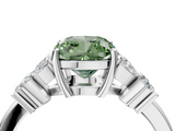 White gold Fancy Green Cushion  Diamond Floral Cluster Ring with Solitaire Band and Prong Setting_79
