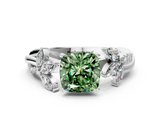 White gold Fancy Green Cushion  Diamond Floral Vine Solitaire Engagement Ring_3