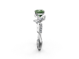 White gold Fancy Green Cushion  Diamond Floral Vine Solitaire Engagement Ring_5
