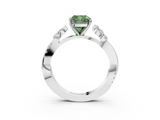 White gold Fancy Green Cushion  Diamond Floral Vine Solitaire Engagement Ring_6