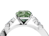 White gold Fancy Green Cushion  Diamond Floral Vine Solitaire Engagement Ring_7