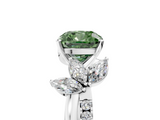 White gold Fancy Green Cushion  Diamond Floral Vine Solitaire Engagement Ring_8
