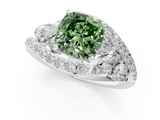 White gold Fancy Green Cushion  Diamond Halo Ring with Marquise and Pavé Band in Prong Setting_67