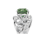 White gold Fancy Green Cushion  Diamond Halo Ring with Marquise and Pavé Band in Prong Setting_71