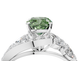 White gold Fancy Green Cushion  Diamond Halo Ring with Marquise and Pavé Band in Prong Setting_77