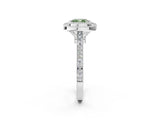 White gold Fancy Green Cushion  Diamond Halo Ring with Milgrain Frame and Pavé Band_74
