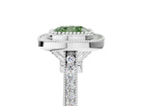 White gold Fancy Green Cushion  Diamond Halo Ring with Milgrain Frame and Pavé Band_77