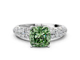 White gold Fancy Green Cushion  Diamond Pavé Band Solitaire Ring with Four-Prong Setting_49
