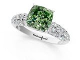 White gold Fancy Green Cushion  Diamond Pavé Band Solitaire Ring with Four-Prong Setting_50