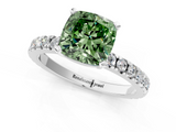 White gold Fancy Green Cushion  Diamond Pavé Band Solitaire with Four-Prong Setting_202