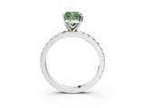 White gold Fancy Green Cushion  Diamond Pavé Band Solitaire with Four-Prong Setting_214