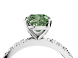 White gold Fancy Green Cushion  Diamond Pavé Band Solitaire with Four-Prong Setting_217