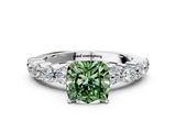 White gold Fancy Green Cushion  Diamond Pavé Band Solitaire with Four-Prong Setting_3