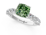 White gold Fancy Green Cushion  Diamond Pavé Band Solitaire with Four-Prong Setting_4