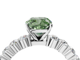 White gold Fancy Green Cushion  Diamond Pavé Band Solitaire with Four-Prong Setting_7