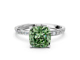 White gold Fancy Green Cushion  Diamond Pavé Band with Six-Prong Setting_38