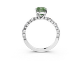 White gold Fancy Green Cushion  Diamond Prong Set Engagement Ring with Pave Band_190