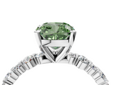 White gold Fancy Green Cushion  Diamond Prong Set Engagement Ring with Pave Band_191
