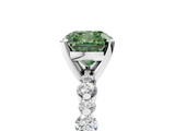 White gold Fancy Green Cushion  Diamond Prong Set Engagement Ring with Pave Band_192