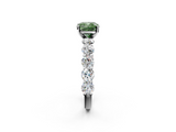 White gold Fancy Green Cushion  Diamond Prong Setting with Side Stones on a Pave Band_149