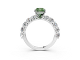 White gold Fancy Green Cushion  Diamond Prong Setting with Side Stones on a Pave Band_150