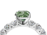 White gold Fancy Green Cushion  Diamond Prong Setting with Side Stones on a Pave Band_151