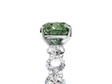 White gold Fancy Green Cushion  Diamond Prong Setting with Side Stones on a Pave Band_152