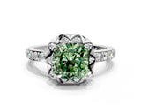 White gold Fancy Green Cushion  Diamond Solitaire Ring with Shared Prong Pavé Band_102