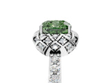 White gold Fancy Green Cushion  Diamond Solitaire Ring with Shared Prong Pavé Band_107