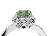White gold Fancy Green Cushion  Diamond Solitaire Ring with Shared Prong Pavé Band_16