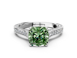 White gold Fancy Green Cushion  Diamond Solitaire with Pave Band and Six-Prong Setting_20