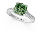 White gold Fancy Green Cushion  Diamond Solitaire with Pave Band and Six-Prong Setting_21