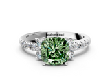 White gold Fancy Green Cushion  Diamond Three-Stone Pave Band with Four-Prong Setting_20