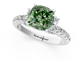 White gold Fancy Green Cushion  Diamond Three-Stone Pave Band with Four-Prong Setting_21